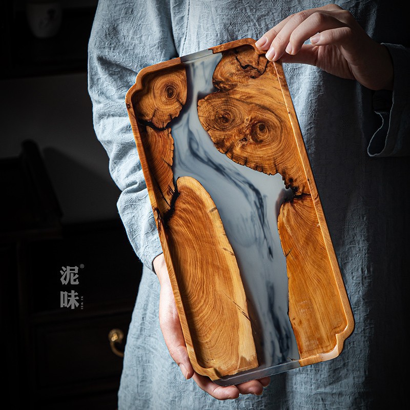 Resin Art Wooden Tray - Japanese Zen Style Thuja Wood Ink-Art