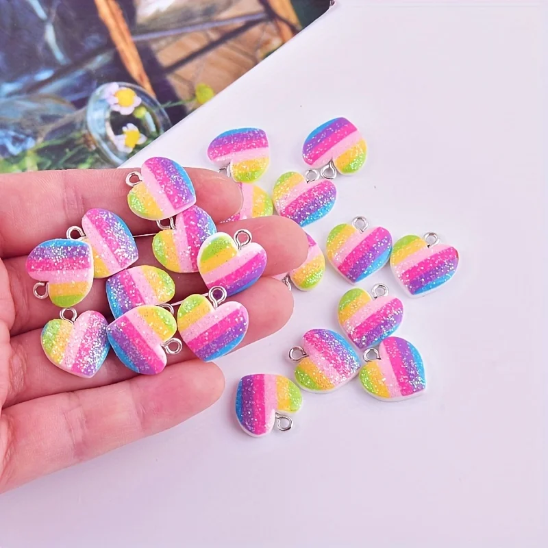 Resin Art Accessories - 10Pcs Colorful Heart Resin Charms Cute