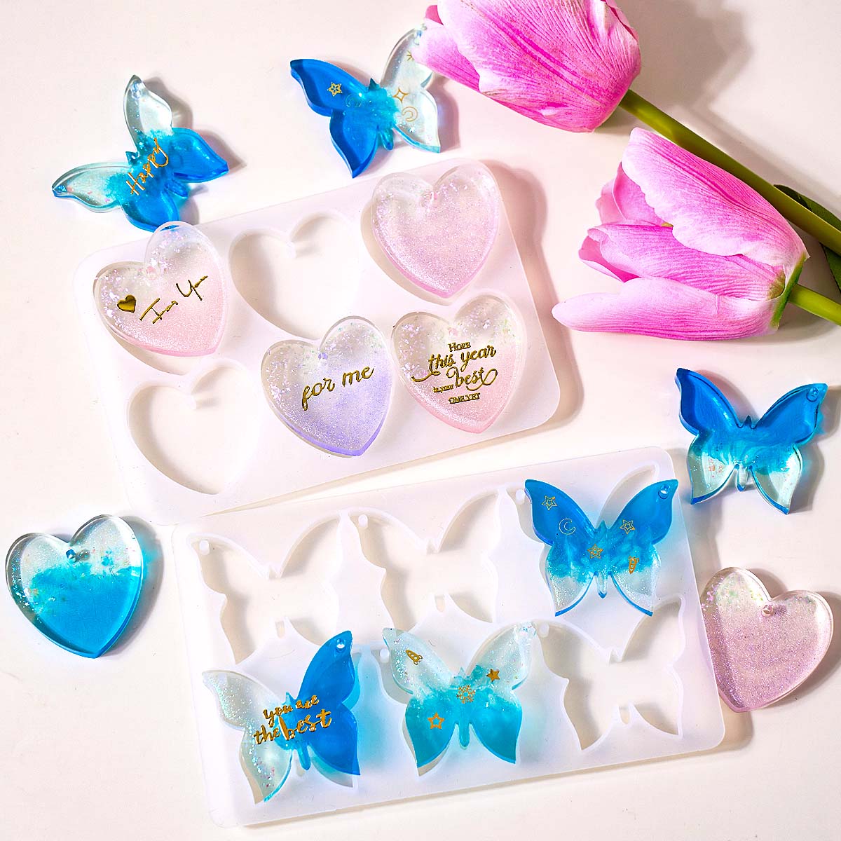 Resin Art Heart - Six-hole with Holes Earring Silicone Mold