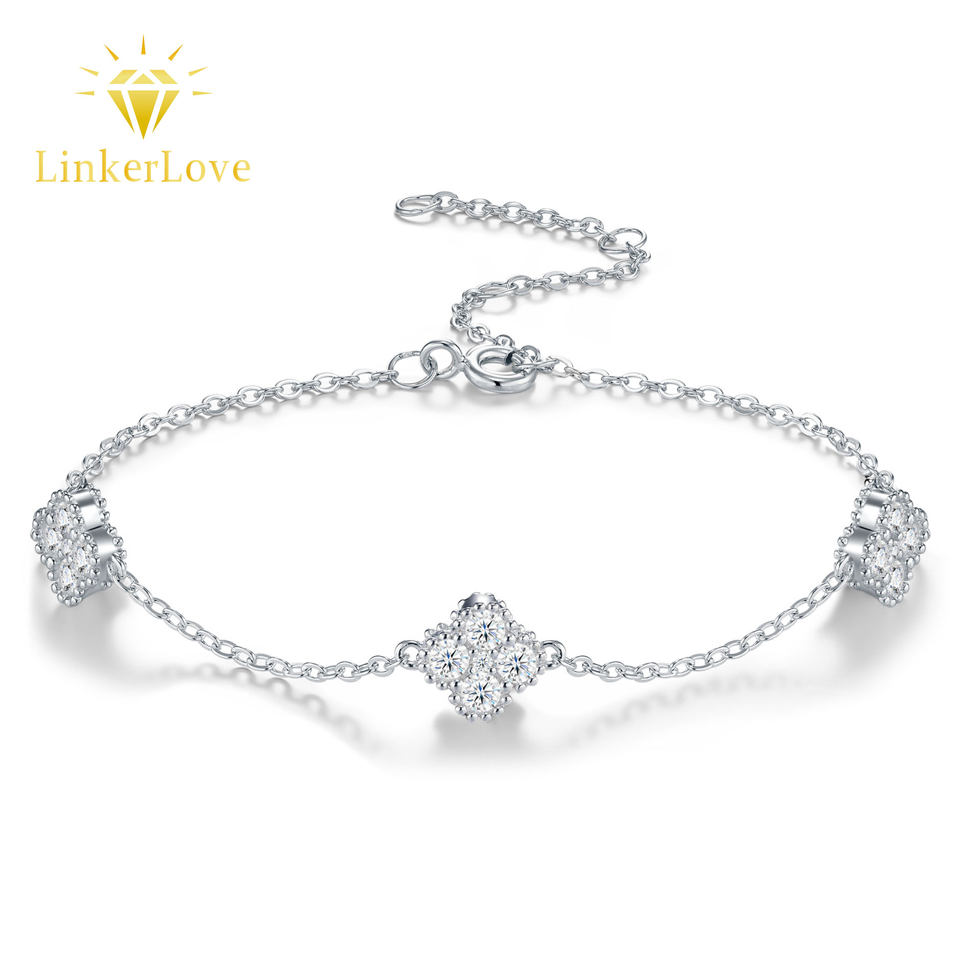 Gold Leaf Foil - LinkerLove 925 Silver Four-Leaf Clover Moissanite