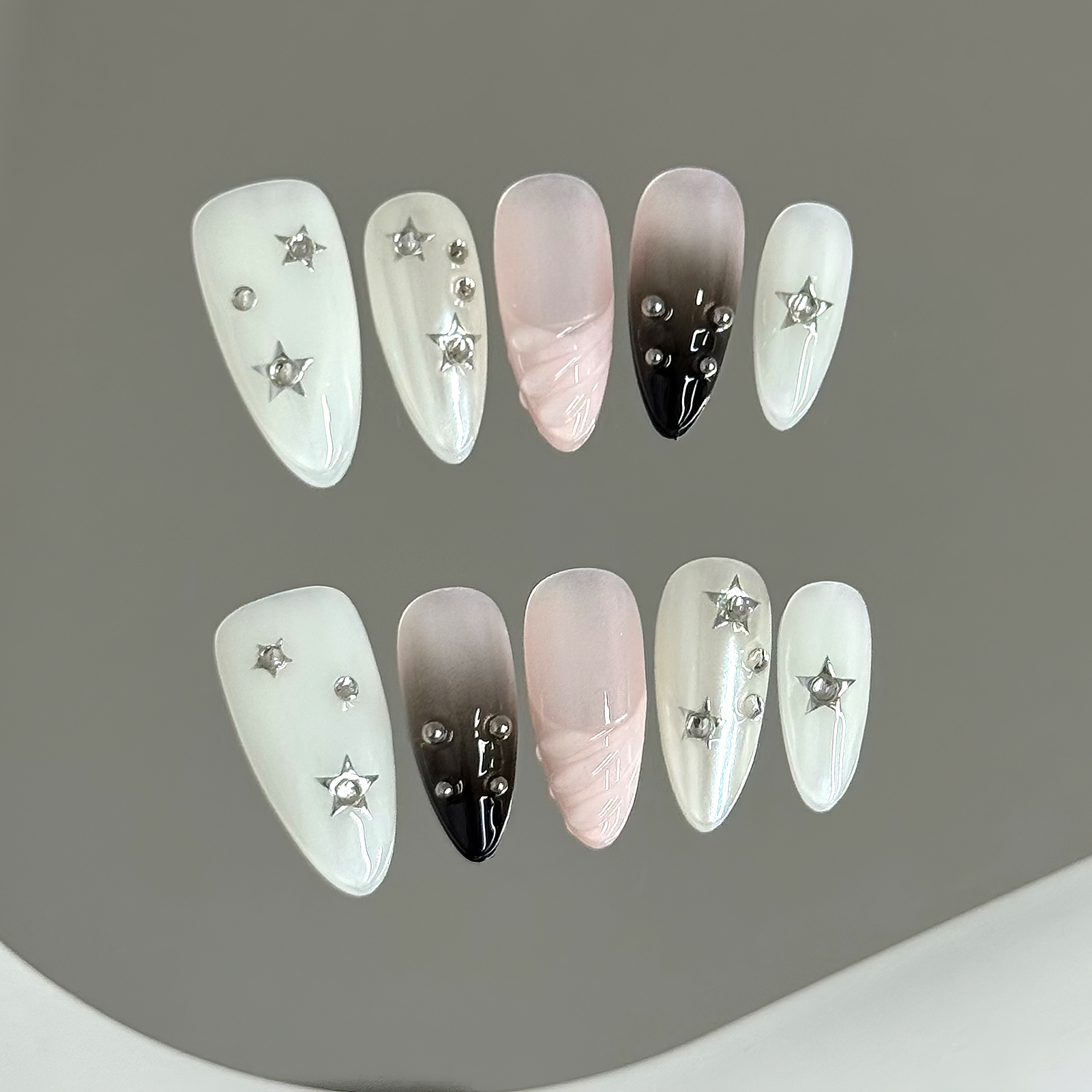 Resin Art Glitter - 10pcs Almond Fake Nails Star Glitter