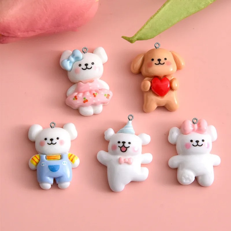 Resin Art Accessories - 10pcs Cartoon Dog Resin Charms Keyring