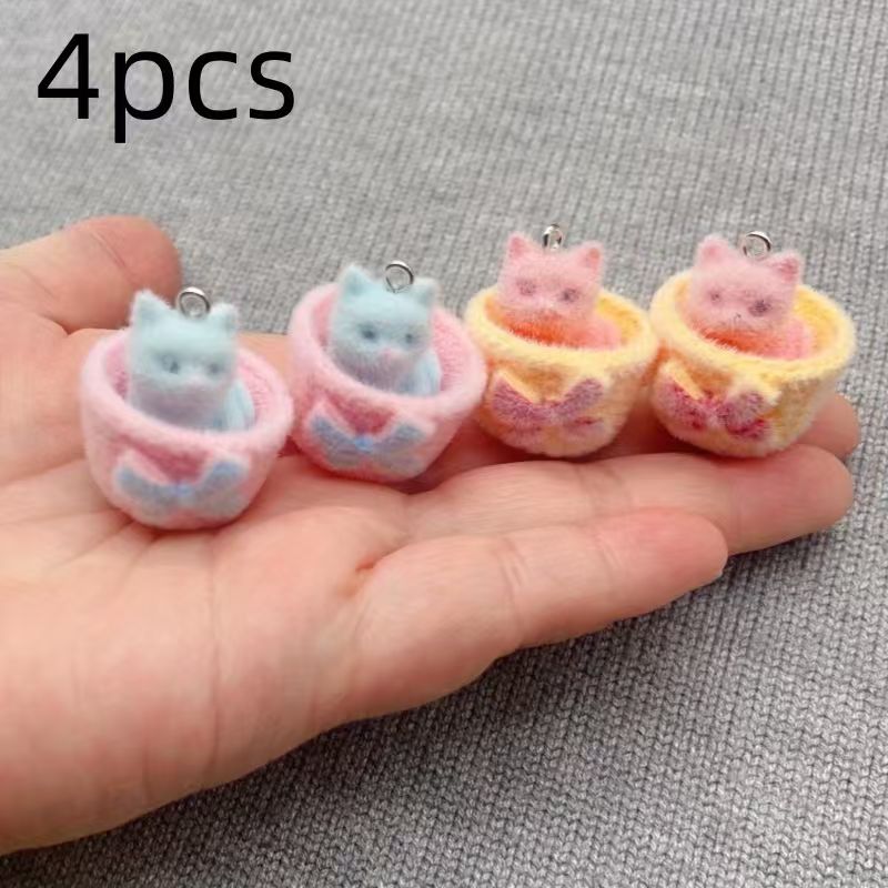 4pcs 3D plush resin cat pendan - Resin Art Accessories review and price