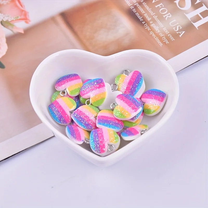 10Pcs Colorful Heart Resin Cha - Resin Art Accessories review and price