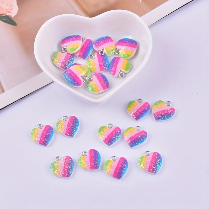 10Pcs Colorful Heart Resin Cha - Resin Art Accessories review and price