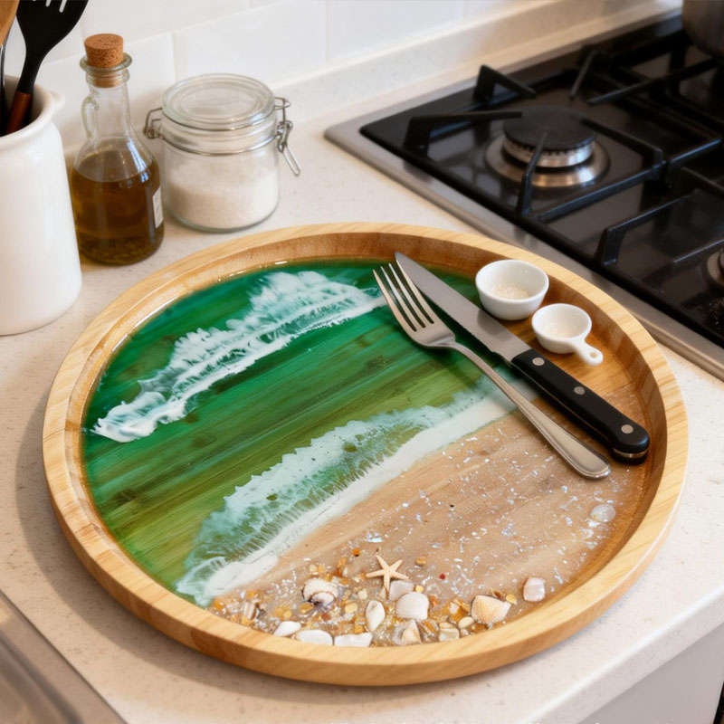 Wooden Serving Tray with Ocean - Resin Art Wooden Tray review and price