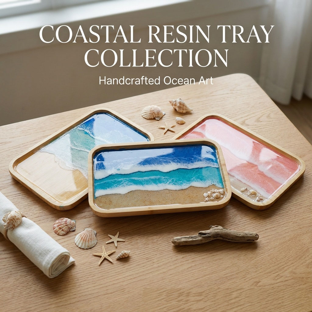 Epoxy Resin Ocean Art Decorati - Resin Art Wooden Tray review and price