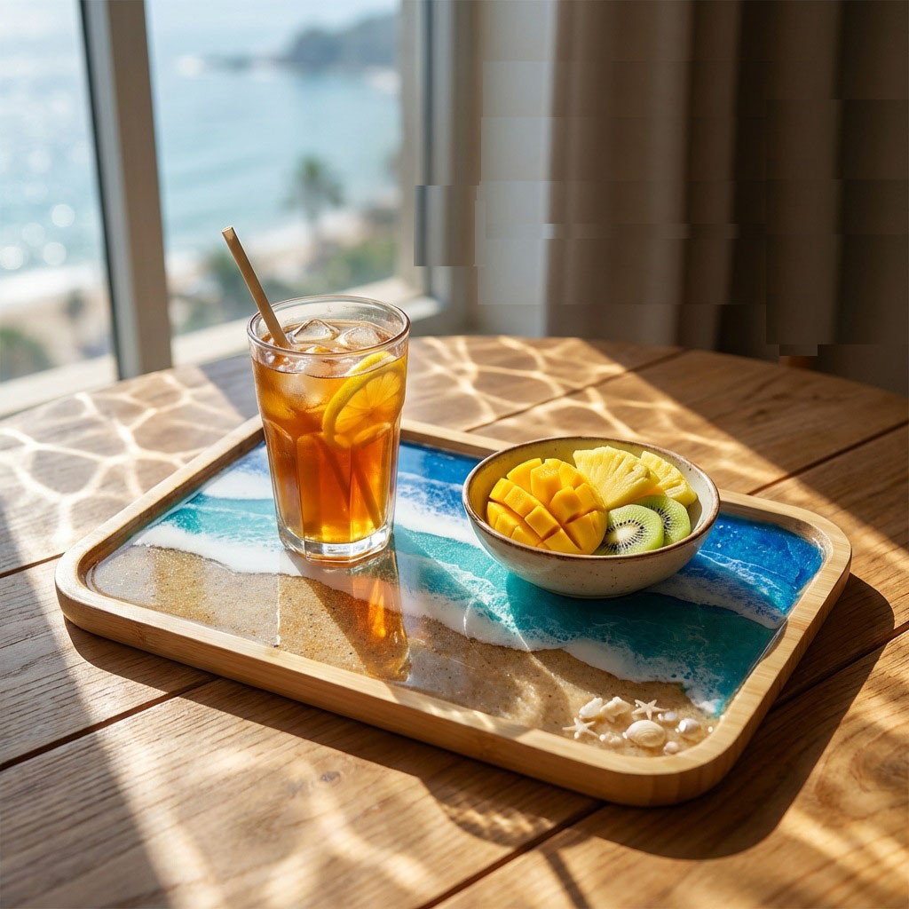 Epoxy Resin Ocean Art Decorati - Resin Art Wooden Tray review and price