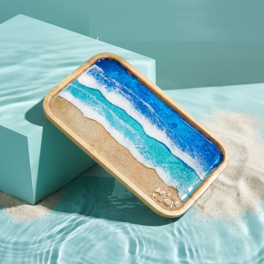 Epoxy Resin Ocean Art Decorati - Resin Art Wooden Tray review and price